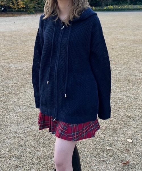shesame（シーセム）の「メッシュ編みニットパーカー（ニット/セーター・レディース・ネイビー/グレー・MEDIUM/LARGE）」の10枚目の写真