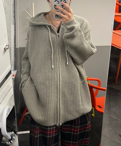 shesame（シーセム）の「メッシュ編みニットパーカー（ニット/セーター・レディース・ネイビー/グレー・MEDIUM/LARGE）」の18枚目の写真
