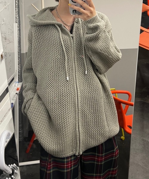 shesame（シーセム）の「メッシュ編みニットパーカー（ニット/セーター・レディース・ネイビー/グレー・MEDIUM/LARGE）」の11枚目の写真