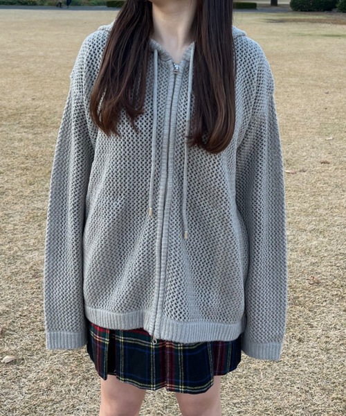 shesame（シーセム）の「メッシュ編みニットパーカー（ニット/セーター・レディース・ネイビー/グレー・MEDIUM/LARGE）」の15枚目の写真