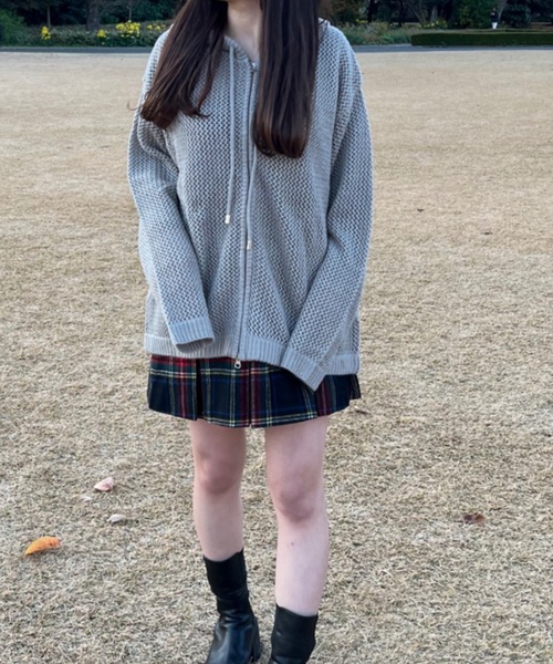 shesame（シーセム）の「メッシュ編みニットパーカー（ニット/セーター・レディース・ネイビー/グレー・MEDIUM/LARGE）」の16枚目の写真