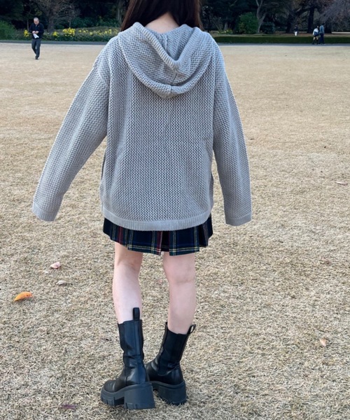 shesame（シーセム）の「メッシュ編みニットパーカー（ニット/セーター・レディース・ネイビー/グレー・MEDIUM/LARGE）」の4枚目の写真
