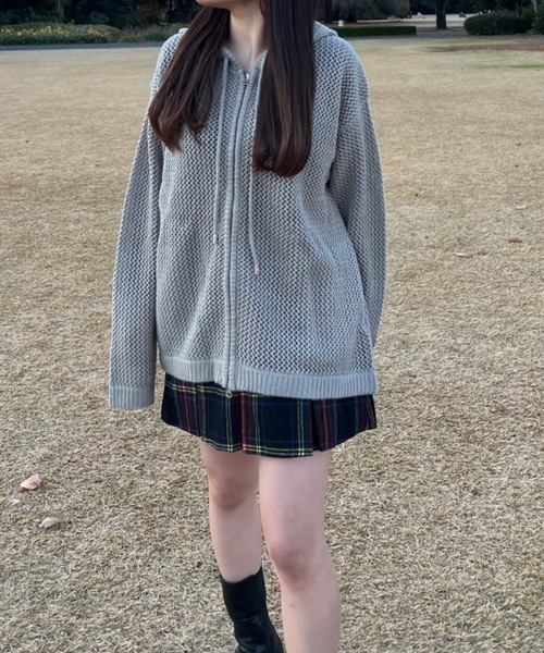 shesame（シーセム）の「メッシュ編みニットパーカー（ニット/セーター・レディース・ネイビー/グレー・MEDIUM/LARGE）」の6枚目の写真