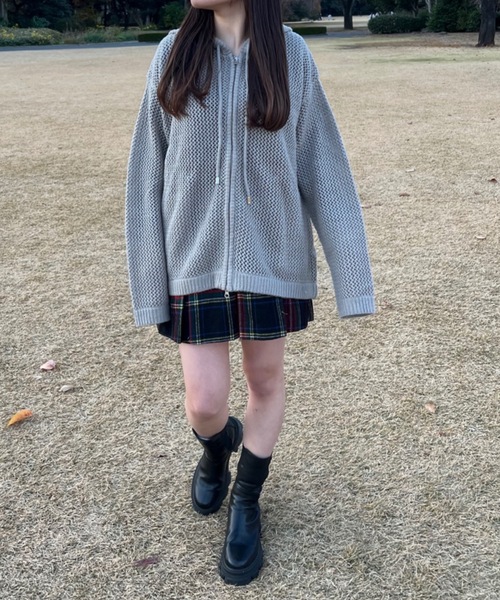 shesame（シーセム）の「メッシュ編みニットパーカー（ニット/セーター・レディース・ネイビー/グレー・MEDIUM/LARGE）」の12枚目の写真