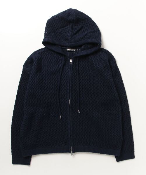 shesame（シーセム）の「メッシュ編みニットパーカー（ニット/セーター・レディース・ネイビー/グレー・MEDIUM/LARGE）」の7枚目の写真