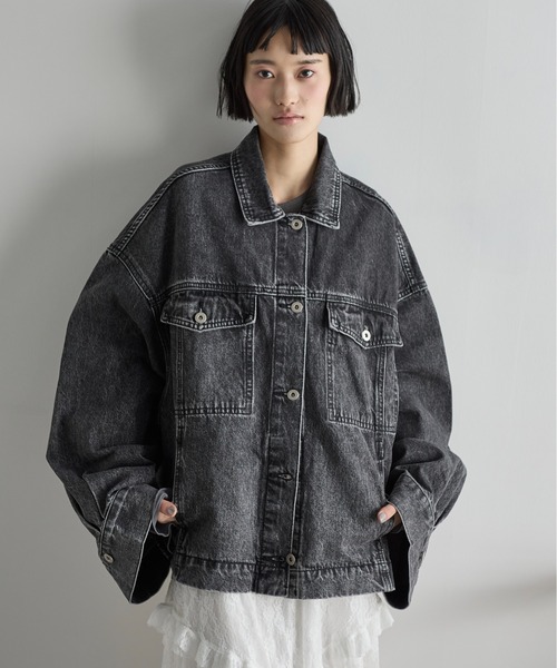 INTER FACTORY yumi. ワイドスリーブデニムジャケット ネイビー INTER FACTORY yumi Wide Sleeve Denim Jacket