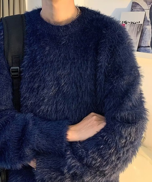 aimoha（アイモハ）の「aimoha men SHAGGY KNIT シャギーもちもちニット（ニット/セーター・メンズ・ネイビー/ブルー/ブラウン・X-LARGE/XX-LARGE/LARGE/MEDIUM）」の2枚目の写真