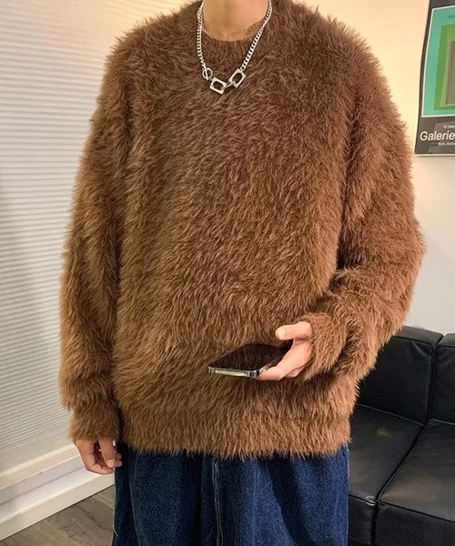 aimoha（アイモハ）の「aimoha men SHAGGY KNIT シャギーもちもちニット（ニット/セーター・メンズ・ネイビー/ブルー/ブラウン・X-LARGE/XX-LARGE/LARGE/MEDIUM）」の4枚目の写真