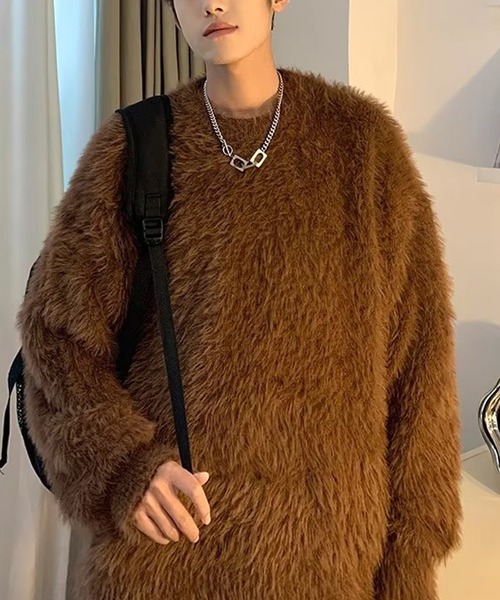 aimoha（アイモハ）の「aimoha men SHAGGY KNIT シャギーもちもちニット（ニット/セーター・メンズ・ネイビー/ブルー/ブラウン・X-LARGE/XX-LARGE/LARGE/MEDIUM）」の6枚目の写真