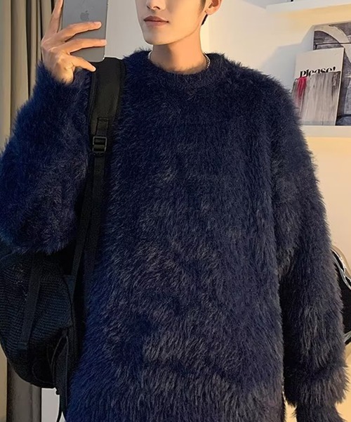 aimoha（アイモハ）の「aimoha men SHAGGY KNIT シャギーもちもちニット（ニット/セーター・メンズ・ネイビー/ブルー/ブラウン・X-LARGE/XX-LARGE/LARGE/MEDIUM）」の7枚目の写真