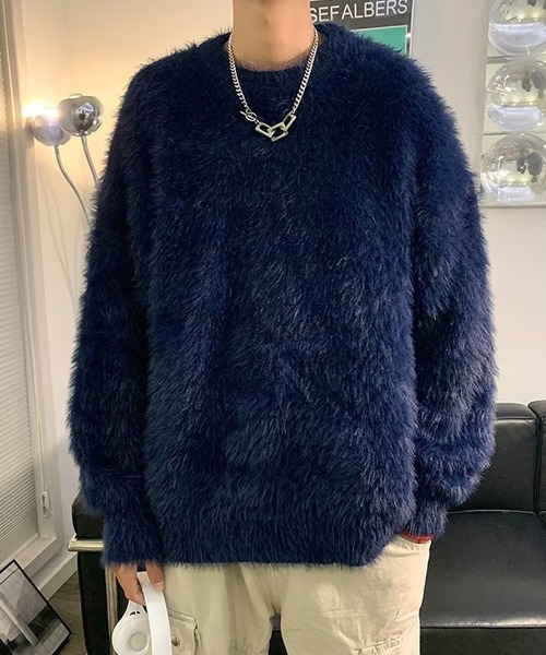 aimoha（アイモハ）の「aimoha men SHAGGY KNIT シャギーもちもちニット（ニット/セーター・メンズ・ネイビー/ブルー/ブラウン・X-LARGE/XX-LARGE/LARGE/MEDIUM）」の9枚目の写真