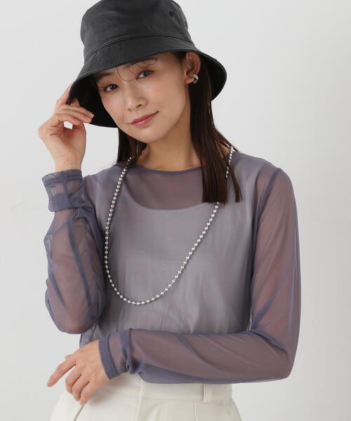 N.(N. Natural Beauty Basic)(エヌエヌナチュラルビューティーベーシック)の「◆チュールシアーカットソー(Tシャツ/カットソー・レディース・オフホワイト/ブラック/ブルーグレー・MEDIUM)」の8枚目の写真