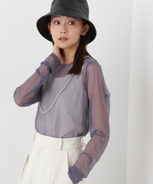 N.(N. Natural Beauty Basic)(エヌエヌナチュラルビューティーベーシック)の「◆チュールシアーカットソー(Tシャツ/カットソー・レディース・オフホワイト/ブラック/ブルーグレー・MEDIUM)」の5枚目の写真