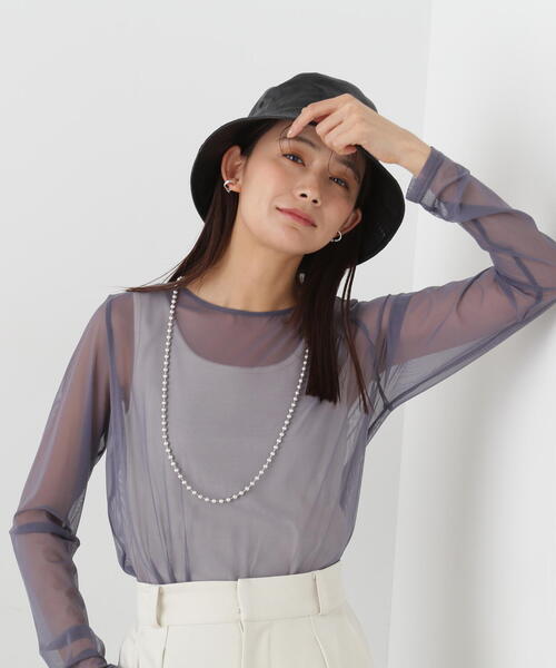N.(N. Natural Beauty Basic)(エヌエヌナチュラルビューティーベーシック)の「◆チュールシアーカットソー(Tシャツ/カットソー・レディース・オフホワイト/ブラック/ブルーグレー・MEDIUM)」の16枚目の写真