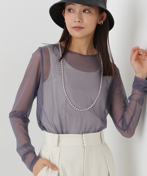 N.(N. Natural Beauty Basic)(エヌエヌナチュラルビューティーベーシック)の「◆チュールシアーカットソー(Tシャツ/カットソー・レディース・オフホワイト/ブラック/ブルーグレー・MEDIUM)」の3枚目の写真