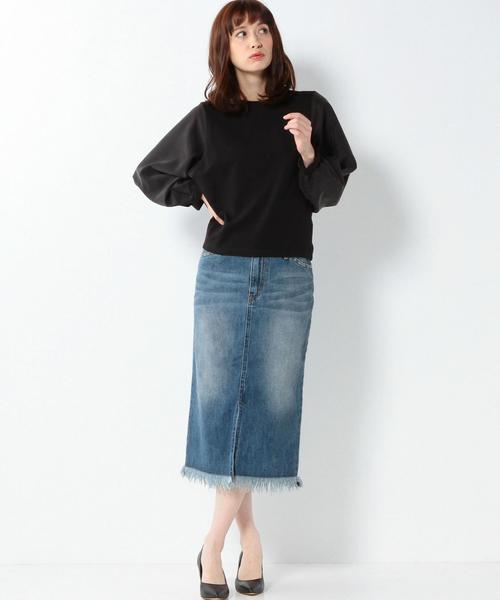 Another Edition（アナザーエディション）の「ボリュームフハク袖×カットトップス/AEBC ﾎﾞﾘｭｰﾑﾌﾊｸSLV*ｶｯﾄTee（Tシャツ/カットソー・レディース・オフホワイト/ブラック/オレンジ系その他・ﾌﾘ-）」の8枚目の写真