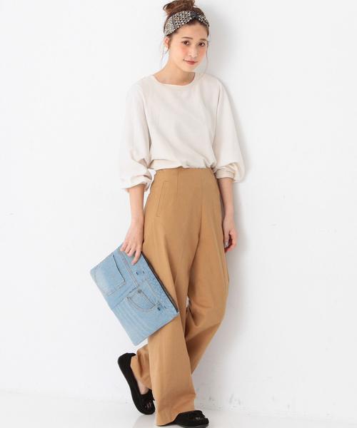 Another Edition（アナザーエディション）の「ボリュームフハク袖×カットトップス/AEBC ﾎﾞﾘｭｰﾑﾌﾊｸSLV*ｶｯﾄTee（Tシャツ/カットソー・レディース・オフホワイト/ブラック/オレンジ系その他・ﾌﾘ-）」の5枚目の写真