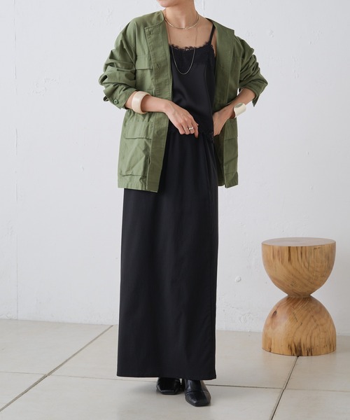 Omekashi（オメカシ）の「ノーカラーミリタリージャケット（ミリタリー