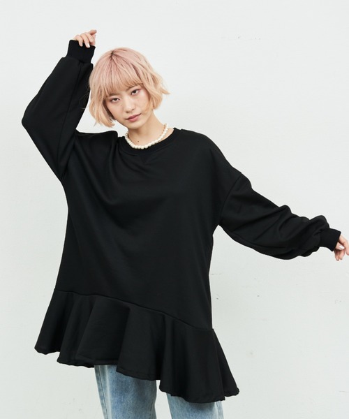 MERLOT(メルロー)の「裏毛スウェットペプラムチュニック(スウェット・レディース・ブラック/グレー・FREE)」の21枚目の写真