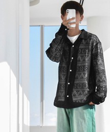 モノトーンレース オープンカラーシャツL/S レディース メンズ