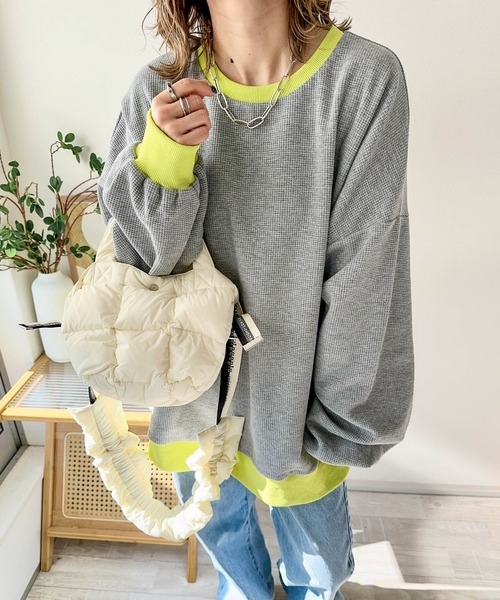 AMELY（エミリー）の「《emaさんコラボ》ワッフルトップス（Tシャツ/カットソー・レディース・ライトグレー/ネイビー/ベージュ/アイボリー/ブラック/ブルー/ピンク/パープル/オレンジ/グレー系その他/ブラウン系その他・フリー）」の13枚目の写真