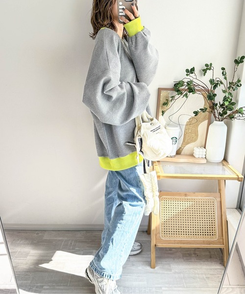 AMELY（エミリー）の「《emaさんコラボ》ワッフルトップス（Tシャツ/カットソー・レディース・ライトグレー/ネイビー/ベージュ/アイボリー/ブラック/ブルー/ピンク/パープル/オレンジ/グレー系その他/ブラウン系その他・フリー）」の15枚目の写真