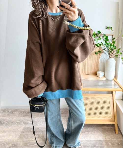 AMELY（エミリー）の「《emaさんコラボ》ワッフルトップス（Tシャツ/カットソー・レディース・ライトグレー/ネイビー/ベージュ/アイボリー/ブラック/ブルー/ピンク/パープル/オレンジ/グレー系その他/ブラウン系その他・フリー）」の18枚目の写真