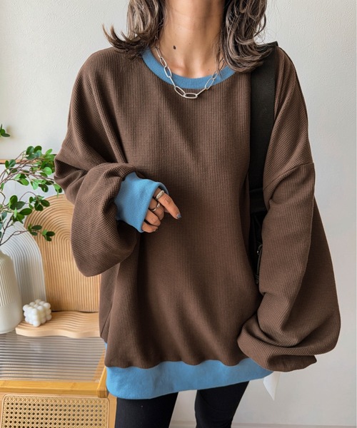 AMELY（エミリー）の「《emaさんコラボ》ワッフルトップス（Tシャツ/カットソー・レディース・ライトグレー/ネイビー/ベージュ/アイボリー/ブラック/ブルー/ピンク/パープル/オレンジ/グレー系その他/ブラウン系その他・フリー）」の19枚目の写真