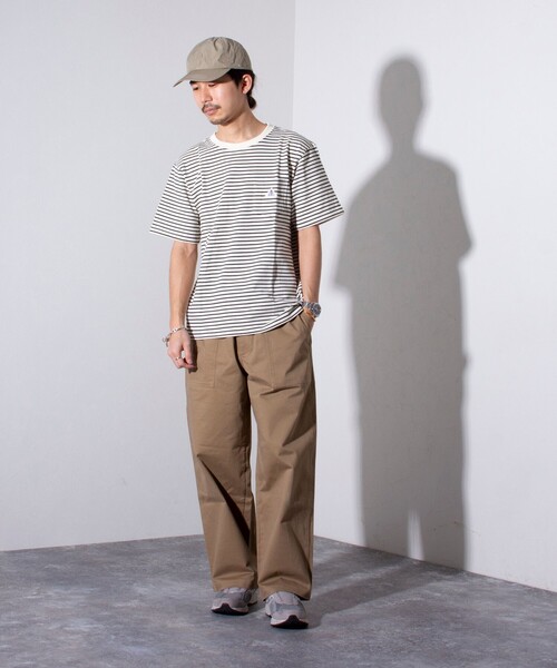 GEVACO(ゲバコ)の「【GEVACO/ゲバコ】クルーネック ボーダーTシャツ ワンポイントロゴ ポケT(Tシャツ/カットソー・メンズ・パープル/グレー/グリーン/アイボリー・M/L)」の5枚目の写真
