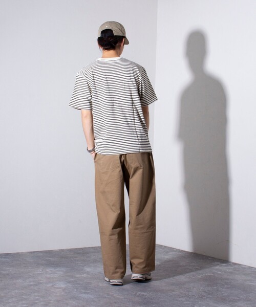 GEVACO(ゲバコ)の「【GEVACO/ゲバコ】クルーネック ボーダーTシャツ ワンポイントロゴ ポケT(Tシャツ/カットソー・メンズ・パープル/グレー/グリーン/アイボリー・M/L)」の6枚目の写真
