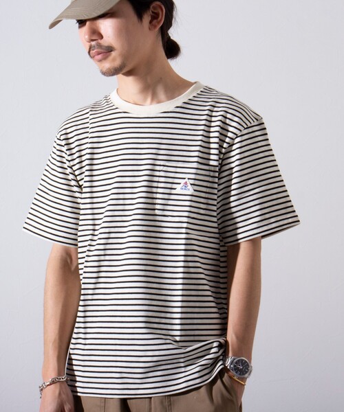 GEVACO(ゲバコ)の「【GEVACO/ゲバコ】クルーネック ボーダーTシャツ ワンポイントロゴ ポケT(Tシャツ/カットソー・メンズ・パープル/グレー/グリーン/アイボリー・M/L)」の9枚目の写真