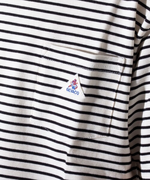GEVACO(ゲバコ)の「【GEVACO/ゲバコ】クルーネック ボーダーTシャツ ワンポイントロゴ ポケT(Tシャツ/カットソー・メンズ・パープル/グレー/グリーン/アイボリー・M/L)」の10枚目の写真