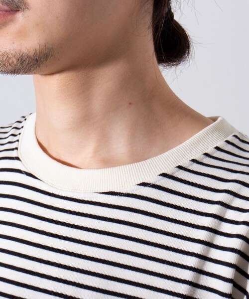GEVACO(ゲバコ)の「【GEVACO/ゲバコ】クルーネック ボーダーTシャツ ワンポイントロゴ ポケT(Tシャツ/カットソー・メンズ・パープル/グレー/グリーン/アイボリー・M/L)」の11枚目の写真