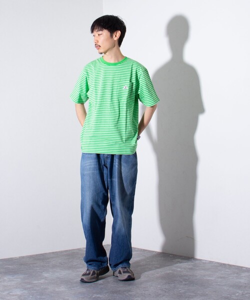 GEVACO(ゲバコ)の「【GEVACO/ゲバコ】クルーネック ボーダーTシャツ ワンポイントロゴ ポケT(Tシャツ/カットソー・メンズ・パープル/グレー/グリーン/アイボリー・M/L)」の13枚目の写真
