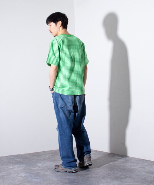 GEVACO(ゲバコ)の「【GEVACO/ゲバコ】クルーネック ボーダーTシャツ ワンポイントロゴ ポケT(Tシャツ/カットソー・メンズ・パープル/グレー/グリーン/アイボリー・M/L)」の14枚目の写真