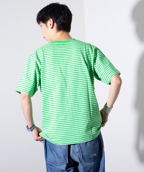 GEVACO(ゲバコ)の「【GEVACO/ゲバコ】クルーネック ボーダーTシャツ ワンポイントロゴ ポケT(Tシャツ/カットソー・メンズ・パープル/グレー/グリーン/アイボリー・M/L)」の17枚目の写真