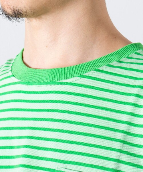 GEVACO(ゲバコ)の「【GEVACO/ゲバコ】クルーネック ボーダーTシャツ ワンポイントロゴ ポケT(Tシャツ/カットソー・メンズ・パープル/グレー/グリーン/アイボリー・M/L)」の18枚目の写真