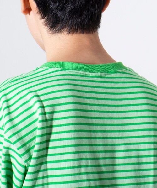 GEVACO(ゲバコ)の「【GEVACO/ゲバコ】クルーネック ボーダーTシャツ ワンポイントロゴ ポケT(Tシャツ/カットソー・メンズ・パープル/グレー/グリーン/アイボリー・M/L)」の20枚目の写真