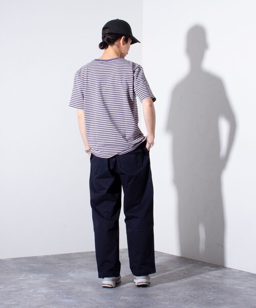 GEVACO(ゲバコ)の「【GEVACO/ゲバコ】クルーネック ボーダーTシャツ ワンポイントロゴ ポケT(Tシャツ/カットソー・メンズ・パープル/グレー/グリーン/アイボリー・M/L)」の22枚目の写真