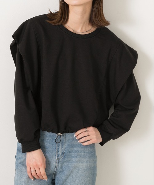 ad thie(アドティエ)の「裾ドロストタックショルダー トップス(Tシャツ/カットソー・レディース・ブラック/オートミール・FREE)」の2枚目の写真
