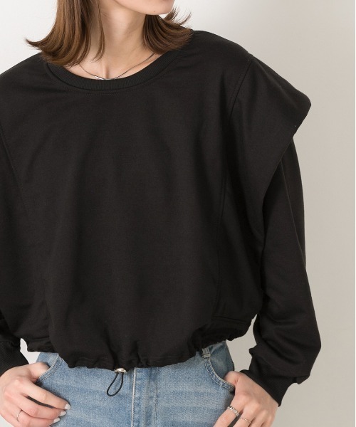 ad thie(アドティエ)の「裾ドロストタックショルダー トップス(Tシャツ/カットソー・レディース・ブラック/オートミール・FREE)」の4枚目の写真