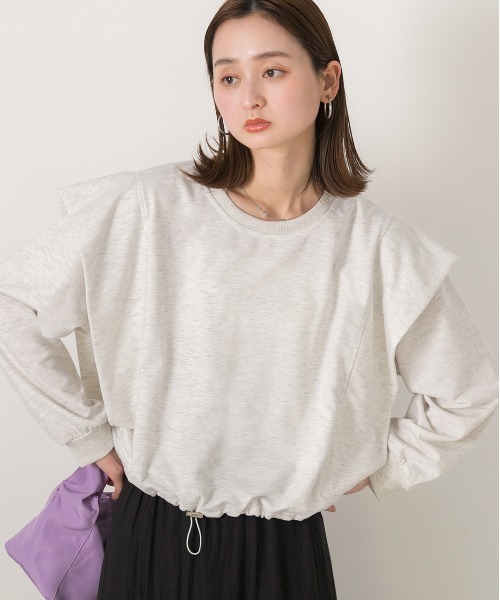 ad thie(アドティエ)の「裾ドロストタックショルダー トップス(Tシャツ/カットソー・レディース・ブラック/オートミール・FREE)」の8枚目の写真
