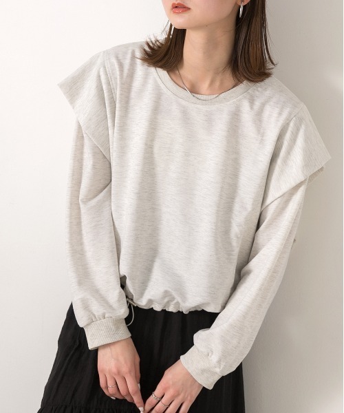 ad thie(アドティエ)の「裾ドロストタックショルダー トップス(Tシャツ/カットソー・レディース・ブラック/オートミール・FREE)」の9枚目の写真