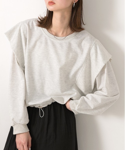 ad thie(アドティエ)の「裾ドロストタックショルダー トップス(Tシャツ/カットソー・レディース・ブラック/オートミール・FREE)」の15枚目の写真