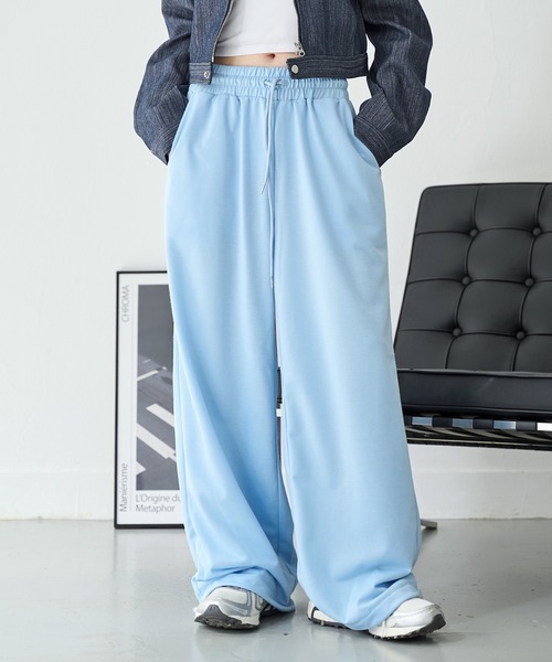 UNE MANSION（ユヌマンション）の「【通気性抜群春夏バージョン登場！】【男女兼用/UNISEX】【パンツストリングで調節可能】足長美脚シルエットワイドストレートストリングスウェットパンツ（スウェットパンツ・レディース・ピンク/ライトグレー/ブルー/グレー/ブラック・FREE）」の17枚目の写真