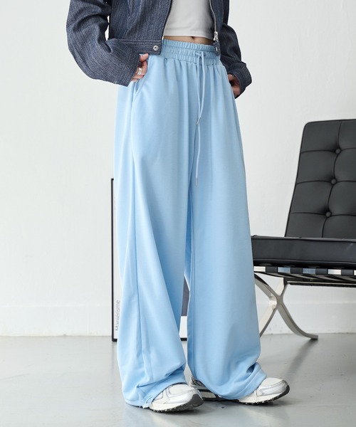 UNE MANSION（ユヌマンション）の「【通気性抜群春夏バージョン登場！】【男女兼用/UNISEX】【パンツストリングで調節可能】足長美脚シルエットワイドストレートストリングスウェットパンツ（スウェットパンツ・レディース・ピンク/ライトグレー/ブルー/グレー/ブラック・FREE）」の18枚目の写真