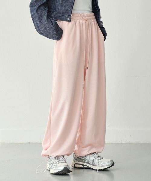 UNE MANSION（ユヌマンション）の「【通気性抜群春夏バージョン登場！】【男女兼用/UNISEX】【パンツストリングで調節可能】足長美脚シルエットワイドストレートストリングスウェットパンツ（スウェットパンツ・レディース・ピンク/ライトグレー/ブルー/グレー/ブラック・FREE）」の22枚目の写真