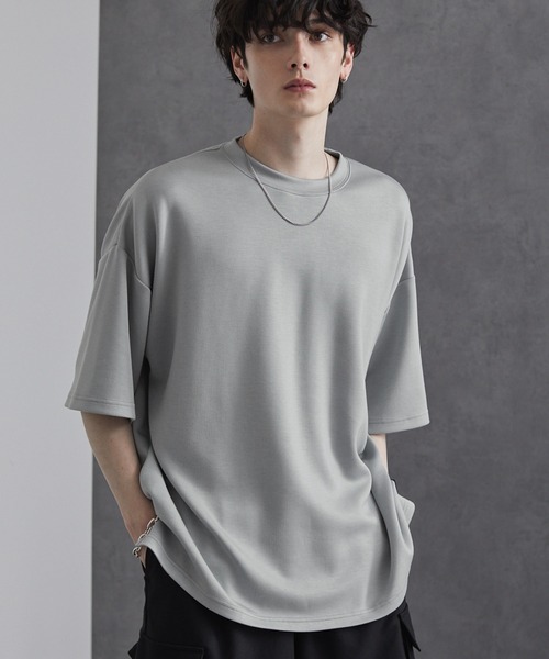MONO-MART(モノマート)の「ルーズ ハイポンチ サイドスリット ドレープS/Sカットソー(Tシャツ/カットソー・メンズ・ブラック/ホワイト/パープル/ダークブラウン/ライトグレー/チャコール/ライトベージュ/グレイッシュブルー/スモークピンク/ネイビー・S/M/L)」の19枚目の写真