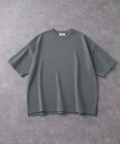 マレ サイドスリットポンチTシャツ ホワイト ルーズ ハイポンチ サイドスリット ドレープS/Sカットソー MONO