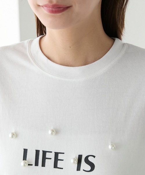 BONLECILL（ボンルシール）の「パール付きBIGロゴTシャツ（Tシャツ/カットソー・レディース・ブラック/オフホワイト・FREE）」の11枚目の写真